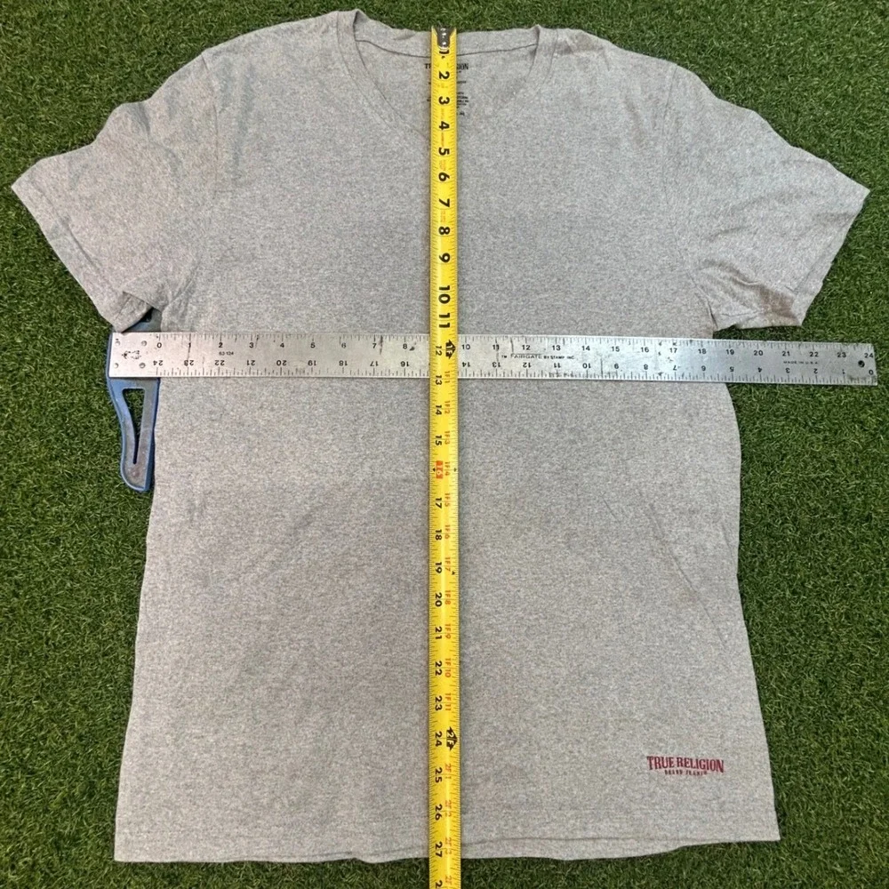 True Religion Mens V-Neck T-Shirt Heather Gray Short Sleeve Logo‎ Tee Medium